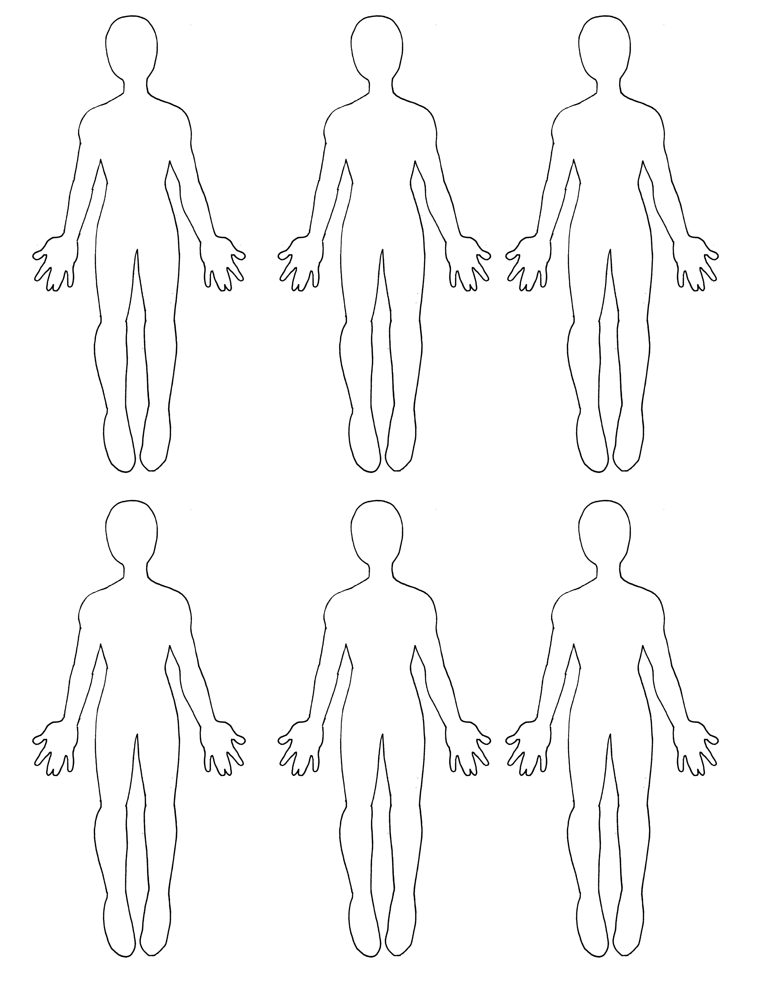 template of six silhouette outlines of people